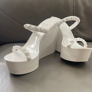 Carmen Sol Tonino Jelly White Studded Strap Platform Open Toe Slide Sandals 5